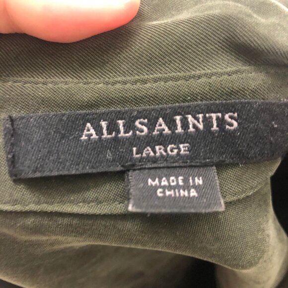 AllSaints Anya Green Shirt Dress Buttoned Sz L - Picture 2 of 9